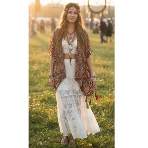 Kimono Boho Paisley Floral Open Front Cardigan Cover Up Indie Hippie Beach